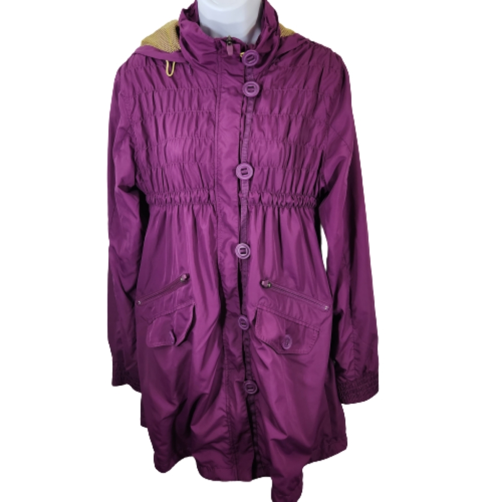Athleta Shock Cord Anorak Hooded Jacket purple neon mesh lining medium